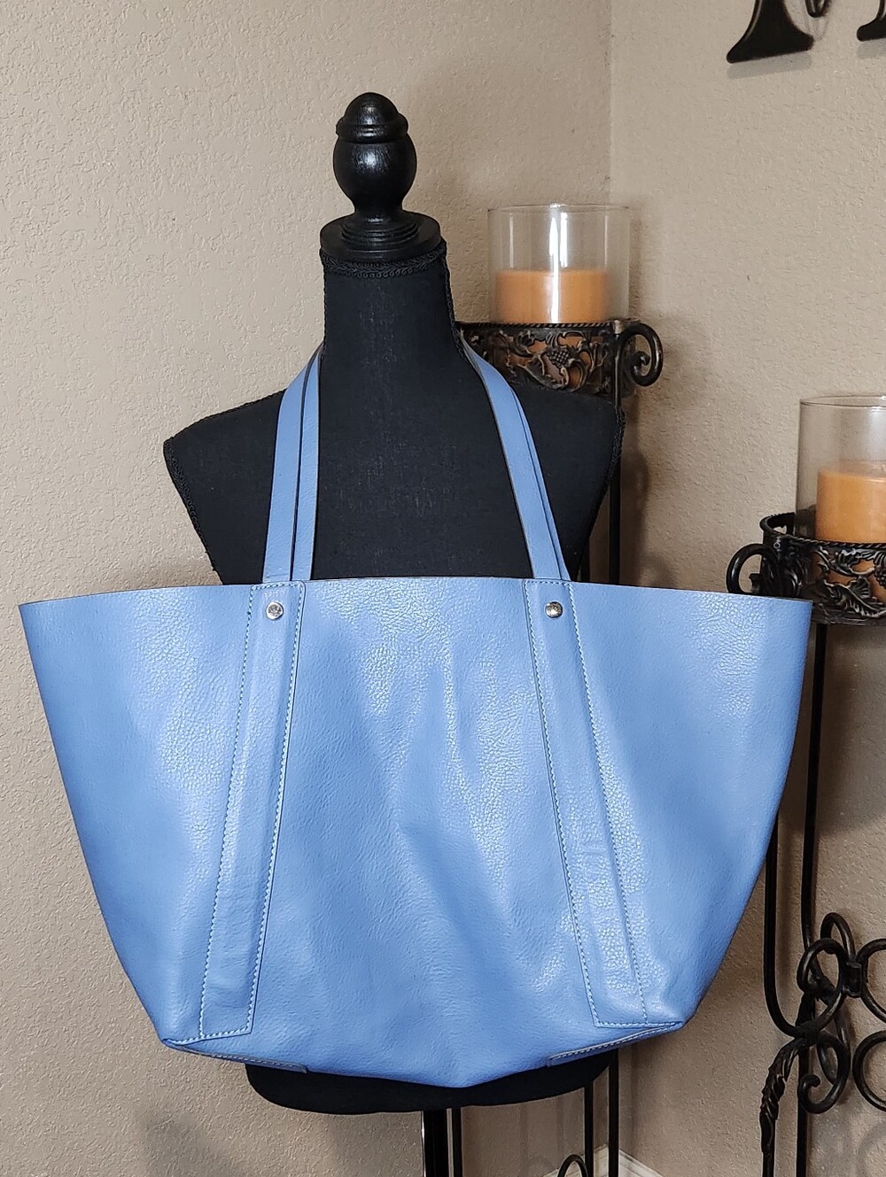 Zara Basics Cornflower Blue Leather-Look Tote